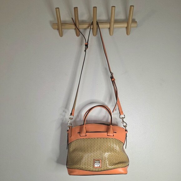 Dooney & Bourke Woven Embossed Satchel Crossbody Leather Coral Gold - Picture 3 of 16